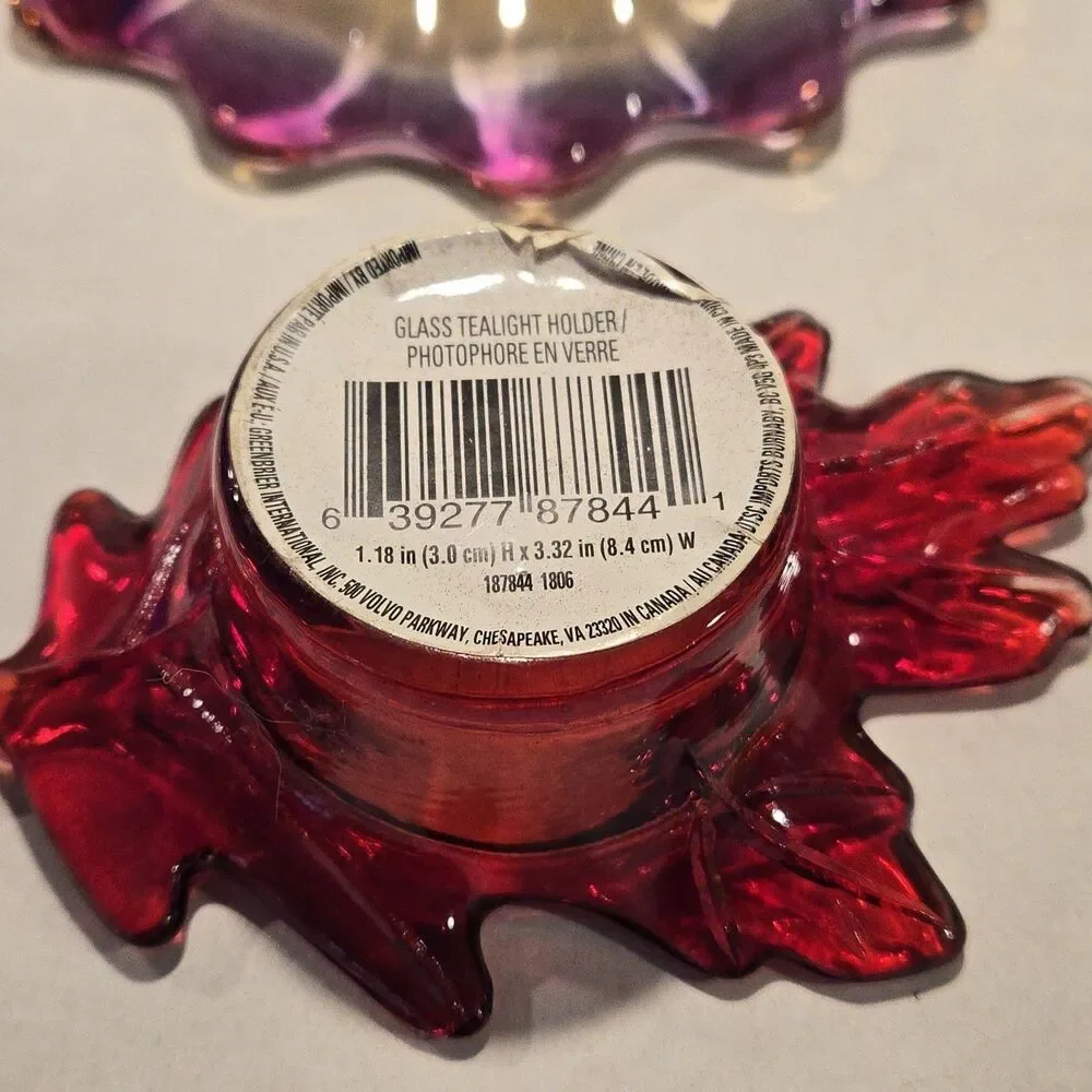 Vintage Federal Glass Celestial Candle Holder Set - Iridescent Sunburst & Autumn